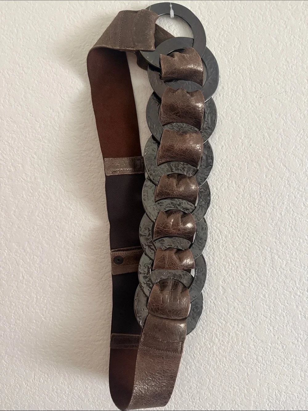 Streets Ahead Size XL Leather Wide Brown Link Belt with Dark Metal Rings NWOT